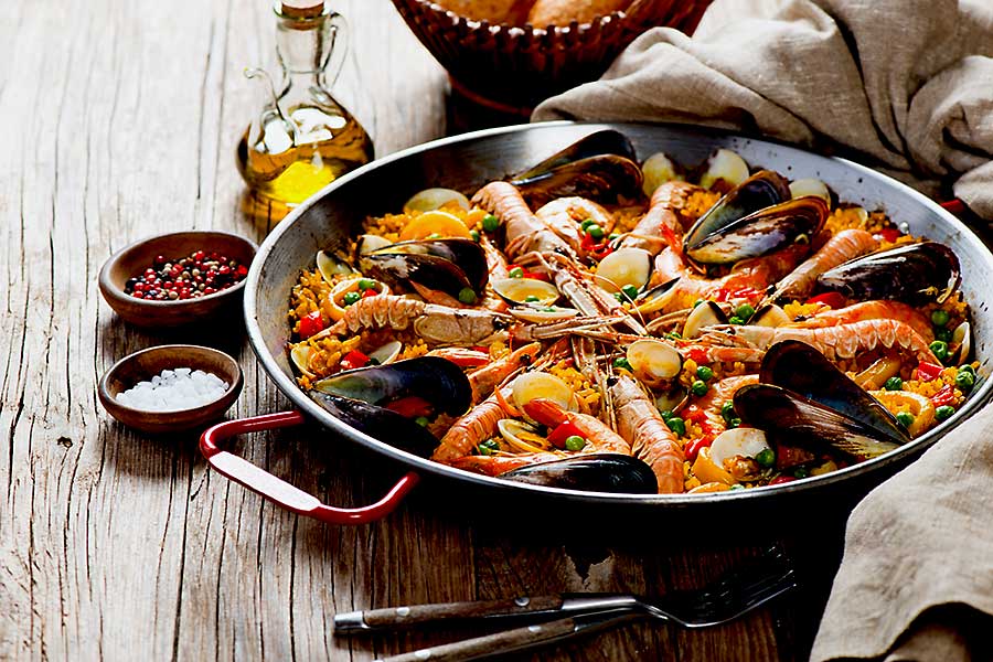 Europe on big pan - traditional seafood paella
