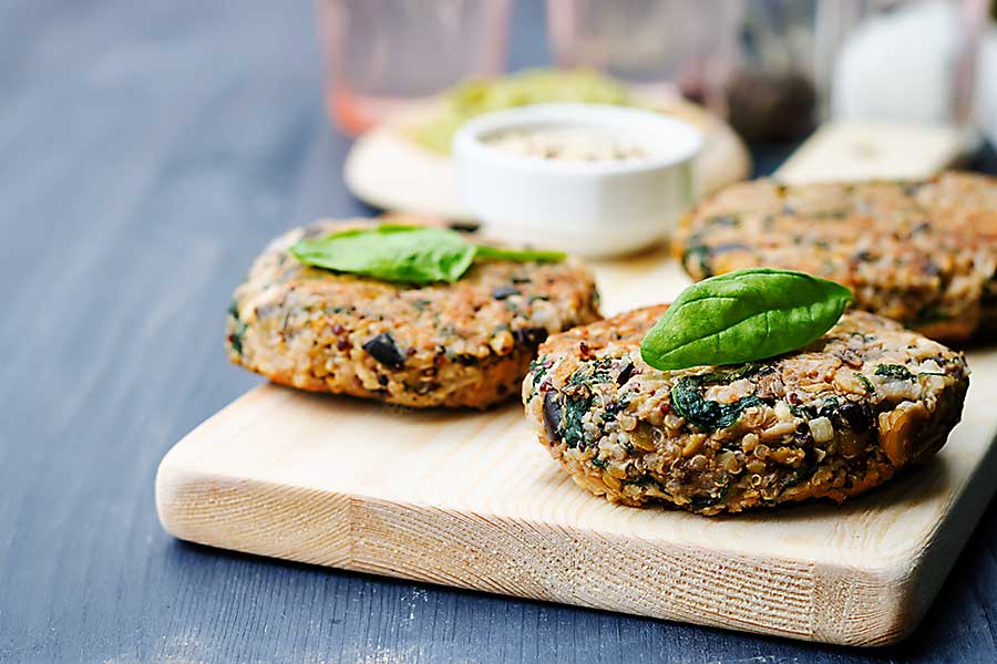 Vegan quinoa eggplant spinach chickpeas Burger.