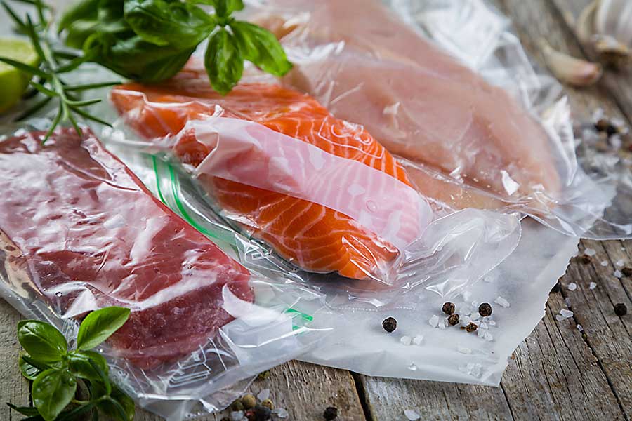 Sous-vide preparation - meat in vaccumed bags