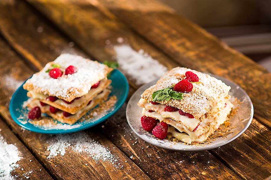 mille-feuille with cream and fruits