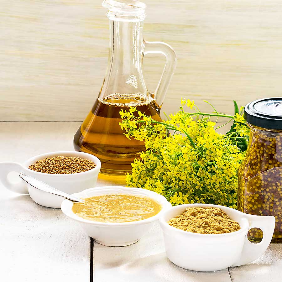 Different types of mustard cream and mustard oil