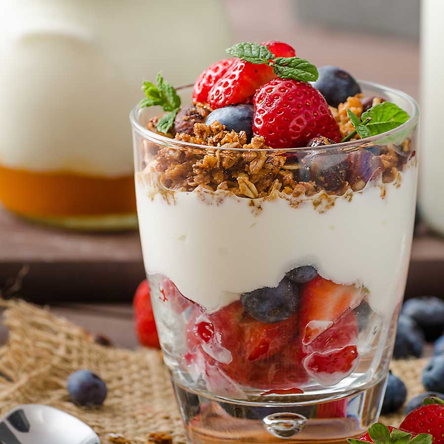 Parfait - Oatmeal and low-fat granola are rich in complex carbohydrates that help regulate the digestive system and blood sugar levels.