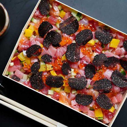 Fine-Dining-Delivery-Black-Truffle-Chirashi-Mixed-Sashimi-Don-with-Japanese-nori