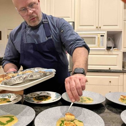 Chef Laurent Siloret cooking for a 70th Birthday Party