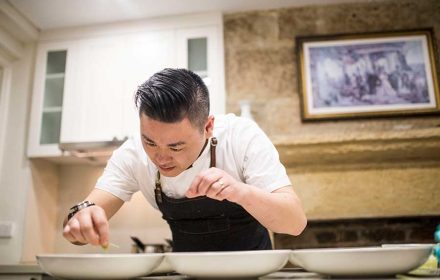 Private Chef Winston Zhang plating dishes for a private function