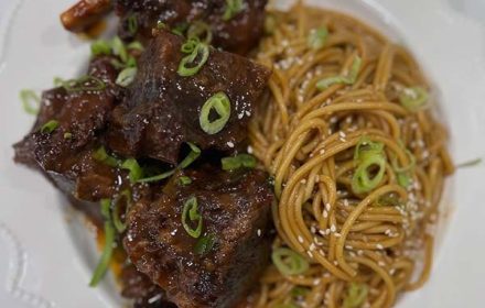 Chef Johnene Breaux Korean Style Short Ribs with Garlic Sesame Noodles