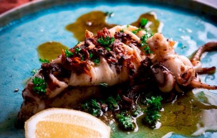 Chef Michelle Tang Grilled squid with Calabrian chilli butter