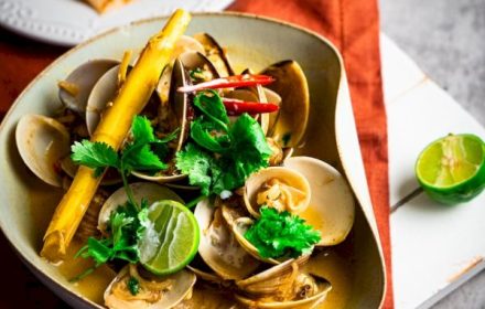 Chef Michelle Tang Lemongrass dashi coconut curry clams with tamarind