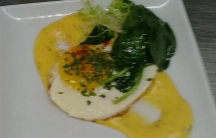Chef Cindy Bodie Fried Egg Serve on Hollandale Sauce Dish