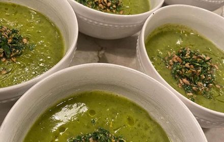 Chef Daniel Sutliff Courgette Soup With Lemon, Thyme, And Sunflower Seed Gremolata