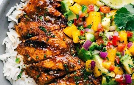 Chef Patrick Lacroix Delicious Hawaiian Chicken With Plain Rice, Mango Cucumber Salad