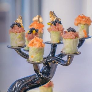 Chef Walter Martino Tuna And Salmon Roll With Gold And Pistachio