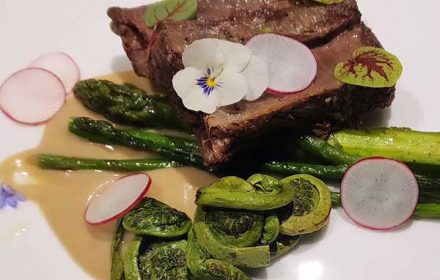 Chef Isabel Gariepy Bison Short Ribs, Fiddlehead And Asparagus, Celery, Hazelnuts, And Radish