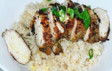 Chef Cash Culver Grilled Chicken Breast With Caribbean Jerk Rub Over Pineapple Lime Rice