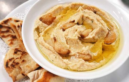 Chef Gerardine Elie Tuscan White Bean Dip With Garlic Pita Chips And Garlic Oil Drizzle