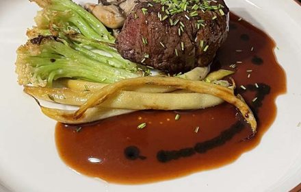 Chef Henry Rivera Steak Dish with Mushrooms and chargrilled vegetables