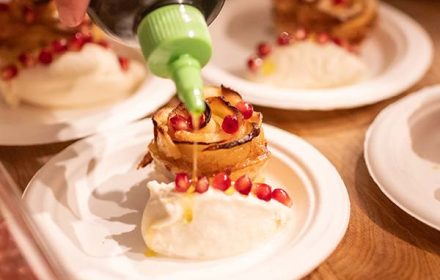 Chef Joanna Barajas Plating Pastry Dish