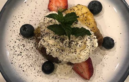 Chef Jordan Wagner Dessert Ice Cream Dish With Blueberries And Strawberry