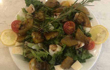 Chef Jordan Wagner Salad Dish With Rosemary, Lemon, Cherry Tomato