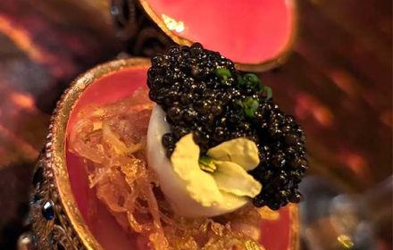 Chef Taylor Persh Caviar Nests on a Quail Egg