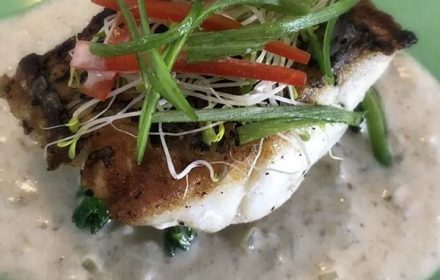 Chef Mohan Kulasingam Thai Pan Seared Black Sea Bass With Broccolini And Coconut Milk