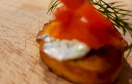Chef Simon Zatyrka Mini butternut squash blini, dill, crème fraîche