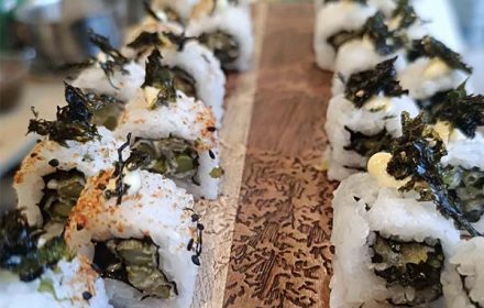 Chef Vikram Singh Rajput Japanese Art Woodplatter Top On Sushi