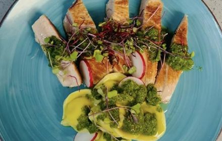 Chef Fabian Qazimi Homemade Shrimp, Tuna Steak, Green Sauce