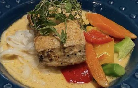 Chef Jamila Bowen Black Cod, Lemon Risotto, Roasted Red Pepper Sauce