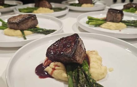 Chef Miguel Narvaez Filet Mignon With Garlic Parmesan, Mashed Potatoes, Grilled Asparagus