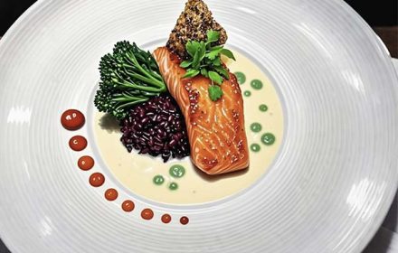 Chef Moosa Ali Grilled Salmon With Black Rice And Steamed Broccoli