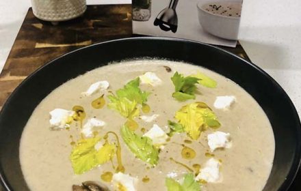 Chef Jackie Bullio Wild Mushroom Soup, Celery, Goat Cheese