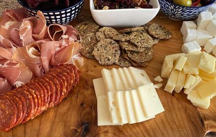 Chef Paul Rousom Antipasti platter, veg crisps, freshly made dips, cheeses, dried fruits, nuts