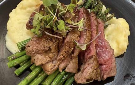 Chef Stephen Ingber Steak Dish With Mash And Asparagus