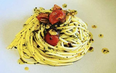 Chef Andrea Caietti Garlic, Pepper Oil, And Confit Dates Pasta