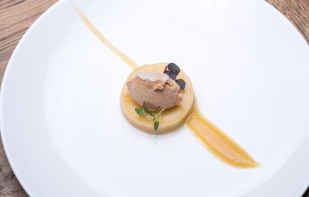 Chef Daragh Matheson Foie Gras Torchon, pear gel, pear coulis