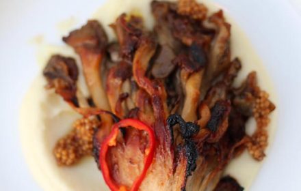 Chef Molly Bidinost Miso Oyster Mushroom, Parsnip Purée, Pickled Mustard Seed, Fresno Chili