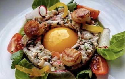 Chef Pablo Noriega Prawn Tartar, Grilled Cayos, Cured Yema
