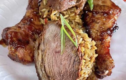 Chef Gastinel White Guava BBQ Chicken With Cili Lime Tri Tips Steak And Cajun Rice Dressing