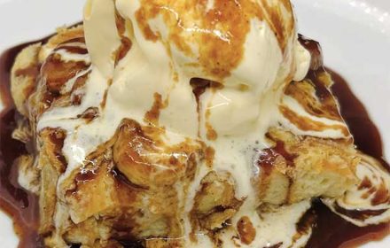 Chef Gastinel White King Hawaiian Bread Pudding With Banana Foster And French Vanilla Ice Cream