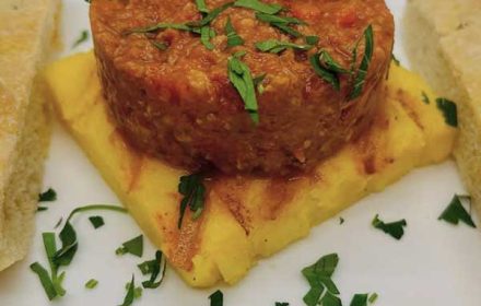Chef Gastinel White Ragu Alla Bolognese With Grilled Polenta And Focaccia Bread