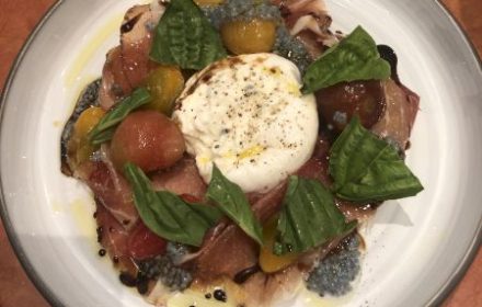 Chef Chi Nguyen Confit tomatoes, burrata, pickled chia seeds