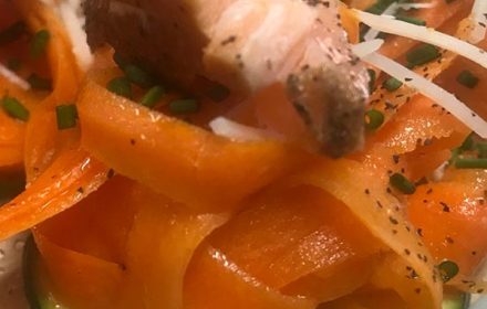 Chef Magdiale Wolmark Carrot Smoked Salmon, Royal Trumpet Canape