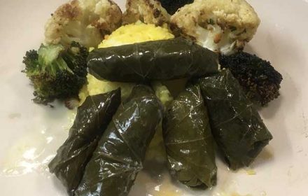 Chef Marco Maletis Lamb And Beef Dolmathes, Saffron Basmati Rice, Roasted Broccoli And Cauliflower