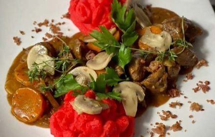 Chef Sabrina Alexandre Red Wine Braised Beef Stew With Color Tinted Mashed Potatoes