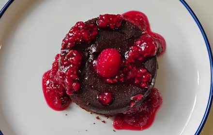 Chef Sabrina Alexandre Chocolate Fondant With Fresh Raspberry Coulis
