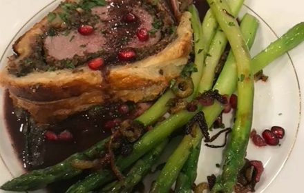 Chef Todd Bader Lamb Wellington Moroccan Inspired Duxelles with Red Shiraz Garlic sauce