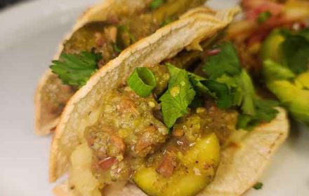 Chef Tami Murphy Green Mole Sauce On Potato Tacos With Pickled Green Apples