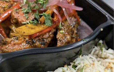 Chef Dell Brown Southwestern Steak Fajita Bowl with Cilantro Garlic Rice and Black Bean Mash