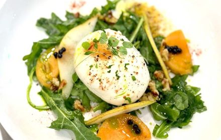 Chef Mariana Ascoli Burrata, Arugula, Lemon Verbena, Balsamic Pears, Pear and Cantaloupe